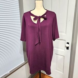 Lane Bryant Swing Tie-Neck Short Sleeve Knit Top